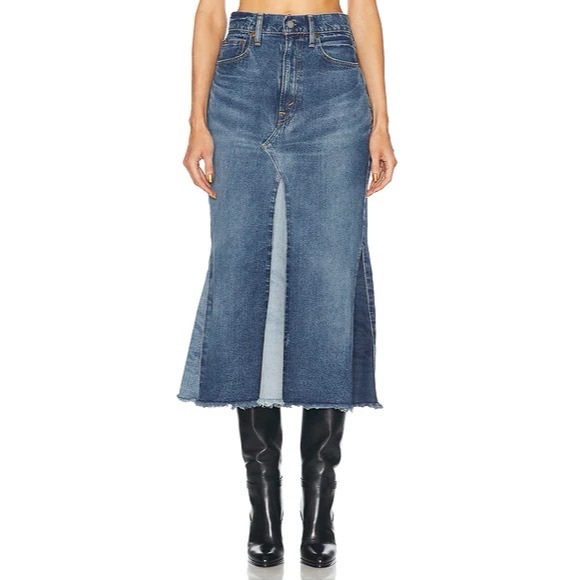 Polo Ralph Lauren Deconstructed Patchwork Denim Midi-Skirt in Blue, Size 28, NEW - Picture 1 of 13